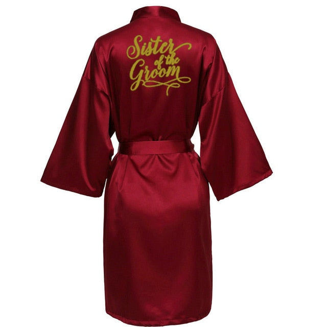 Burgundy Satin Kimono Robes women short pajamas dressing gown wine red Bridesmaid Gift team bride Bridal Party Robes