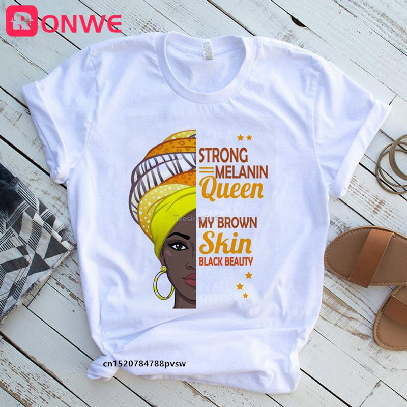 African Lady Women Tee Black Girl History Month T-shirt Melanin Top-tee shirt-Top Super Deals-P6028D-M-Free Item Online