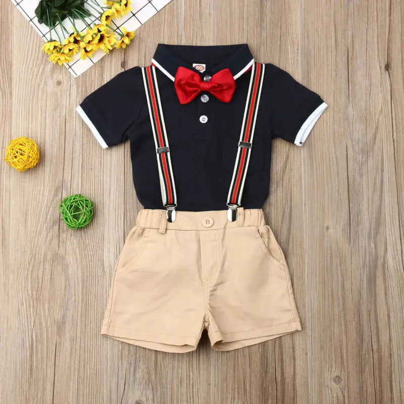 Toddler Boy Clothes Summer Casual Kids Boy Gentleman Suit Shirt Tops+Pants Outfit Formal Party Shirt Bib Shorts Set 1-5T