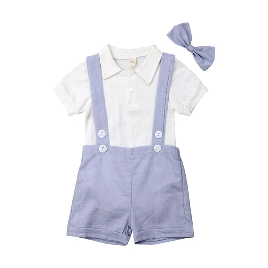 Toddler Boys Clothing Set Newborn Gentleman Suit Kids Short Sleeve Shirt+Suspender Shorts+Bow Tie 3Pcs Casual Summer Clothes