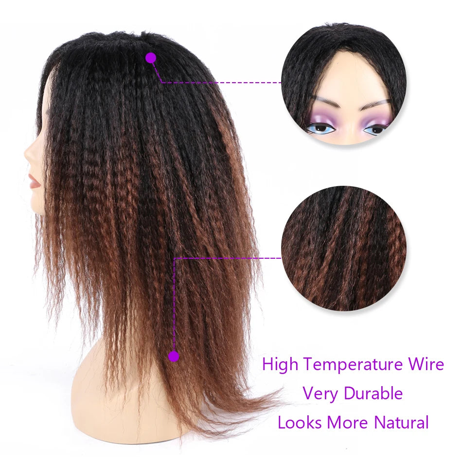 Kinky Curly Afro Hair Wigs Yaki Straight Wigs Ombre Synthetic Wig For Women Medium Part Women Black Natural Female Wigs cosplay