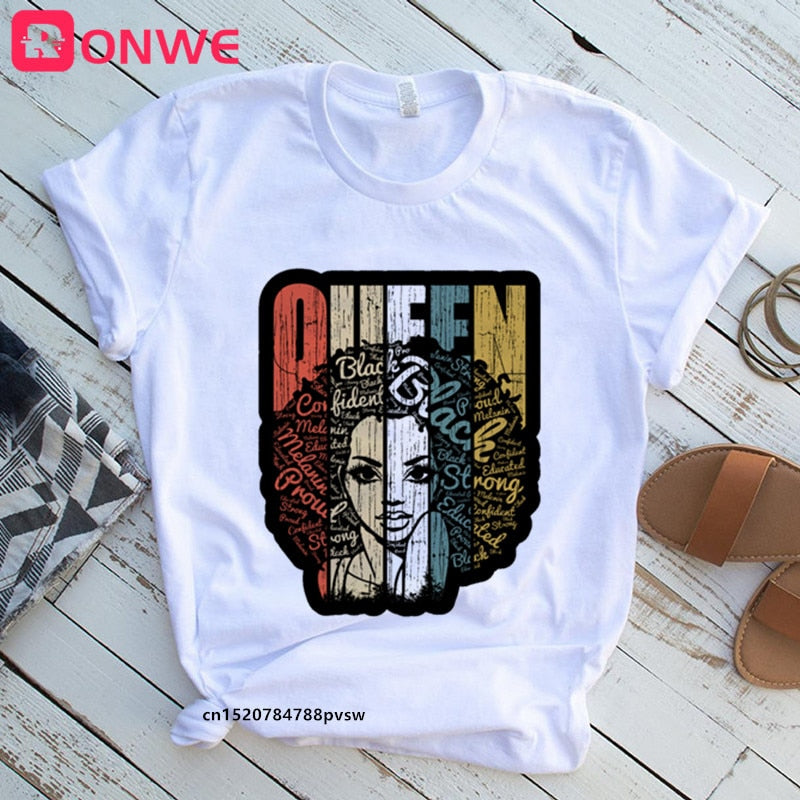 African Lady Women Tee Black Girl History Month T-shirt Melanin Top-tee shirt-Top Super Deals-Free Item Online