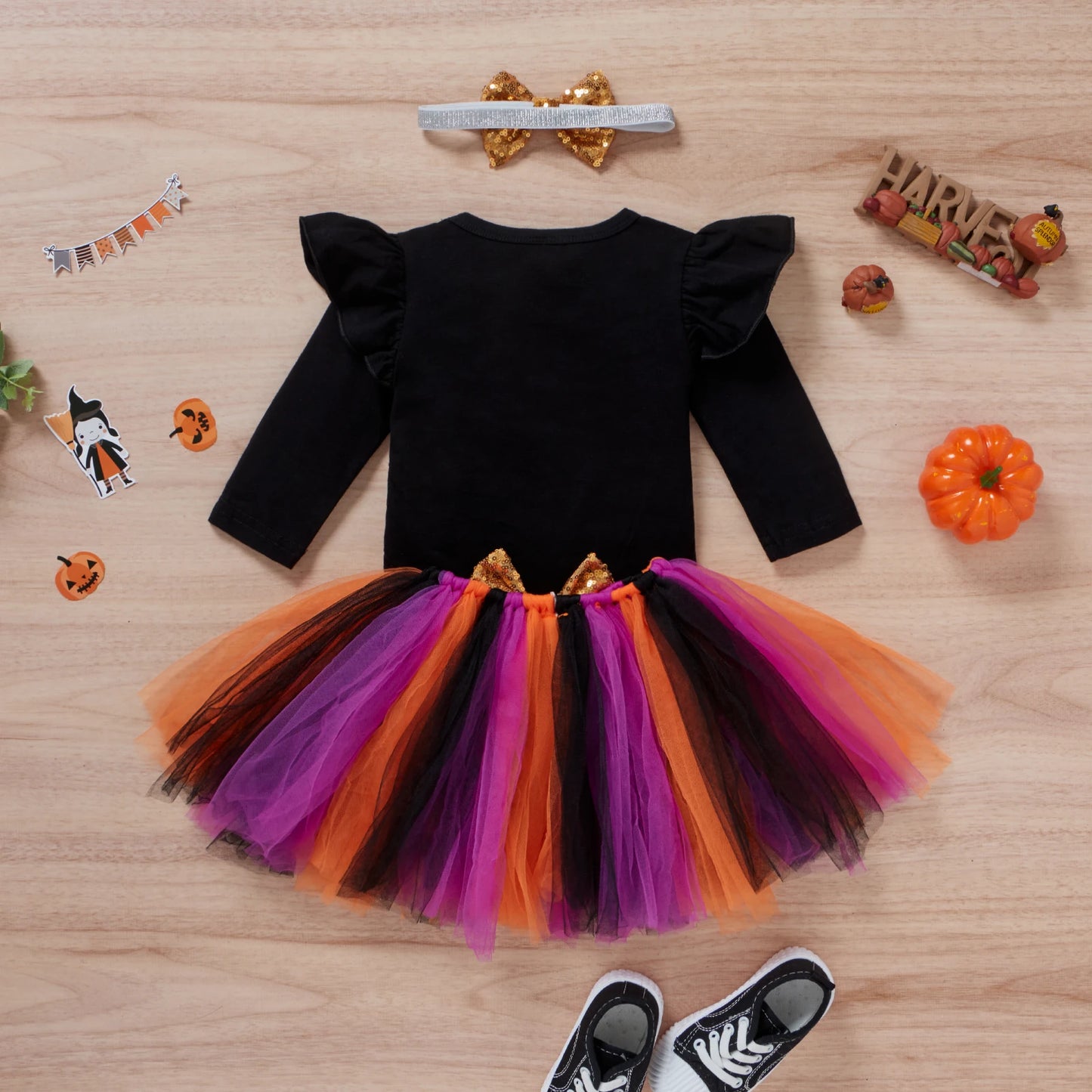 Infant Baby Girls Halloween Clothes Sets Pumpkin Tutu Skirts Bow Headband 3pcs