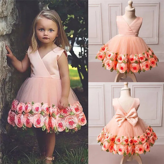 UK Formal Kids Flower Girl Dress Princess Bridesmaid Party Wedding Pageant Dress Rose Sundress 2-8T