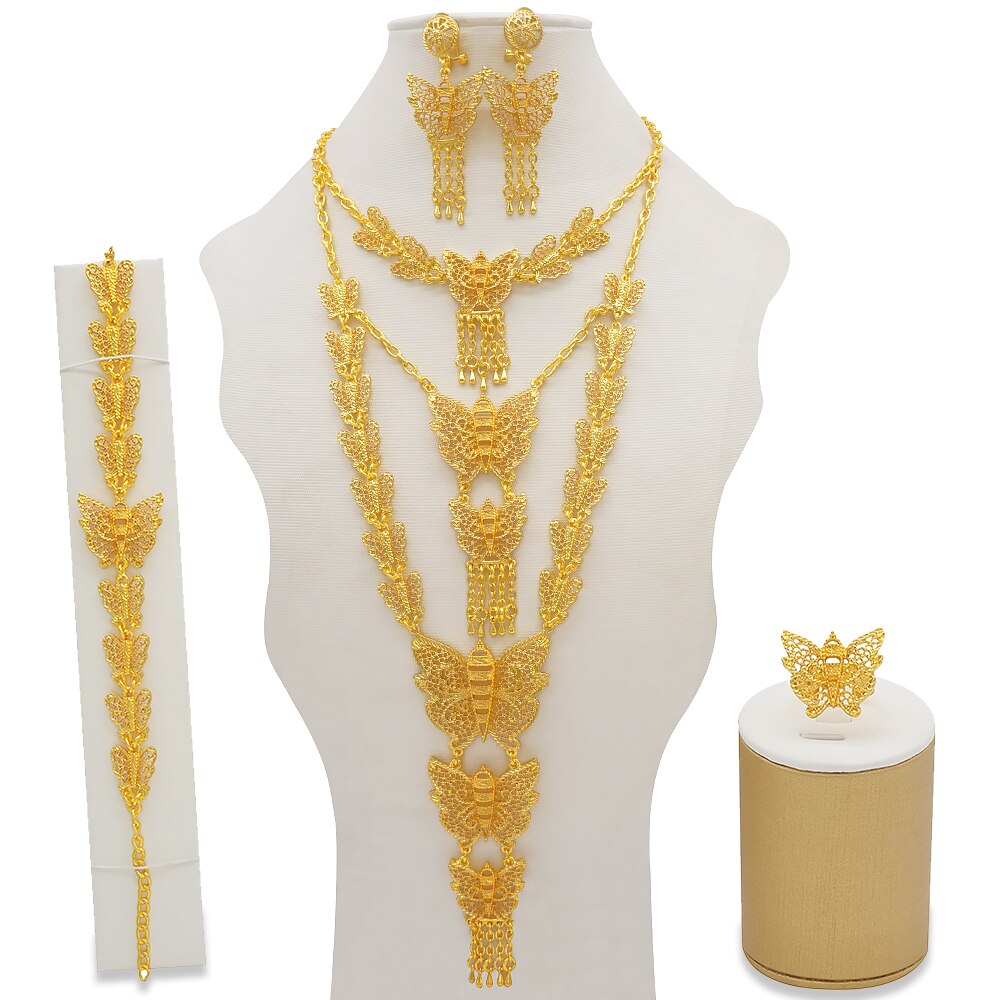 Dubai Jewelry Sets Gold Color Necklace &amp; Earring Set For Women African France Wedding Party Jewelery Ethiopia Bridal Gifts