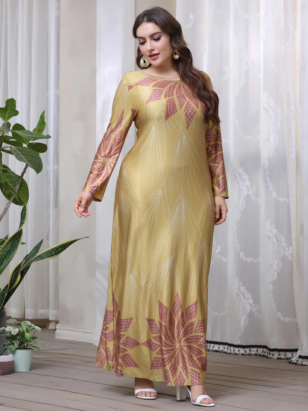 Winter Dress Woman Long Sleeve Retro Floral Printing Vintage Luxury Abaya Dubai Muslim Dress-dresses-Top Super Deals-Free Item Online