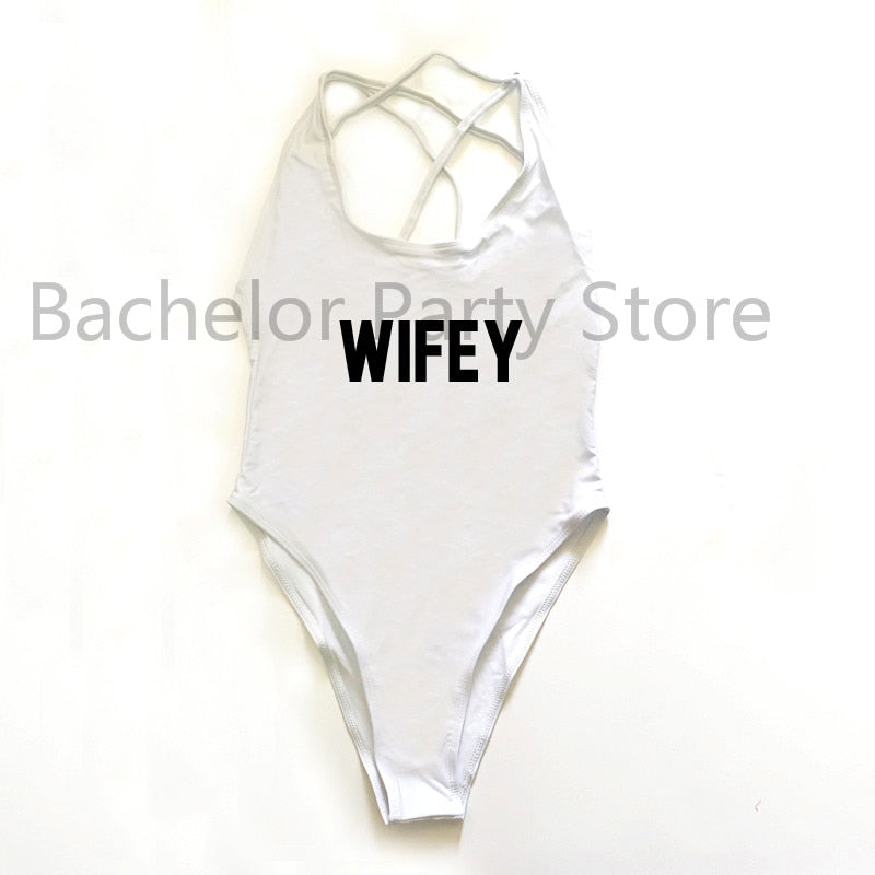 WIFEY Letter Print One Piece Swimsuit Swimwear Women Cross Back Bathing Suit Beachwear-bikini-Top Super Deals-WHBL-S-Free Item Online