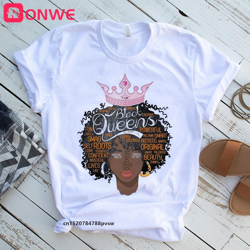 African Lady Women Tee Black Girl History Month T-shirt Melanin Top-tee shirt-Top Super Deals-Free Item Online