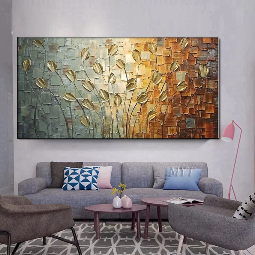 Nordic Art Abstract Leaves Flowers Oil Painting on Canvas Wall Art Posters Prints Wall Pictures for Living Room Home Cuadros