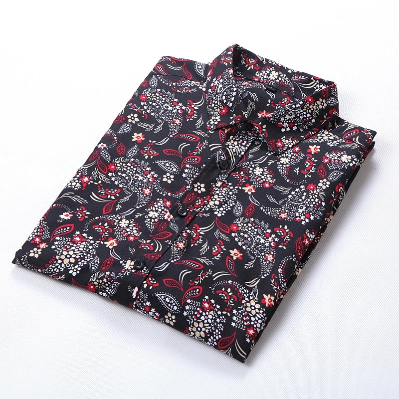 New Spring 2023 Men's Floral Long Sleeve Casual Shirt XL 6XL 7XL Fashion classic men's shirt floral brand clothing