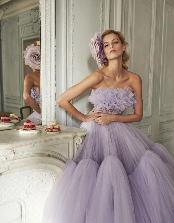 Lavender Purple Ball Gown Dress Beaded Ruffles Dress Lush Tulle Dress For Women Fluffy Prom Dresses Soft Wedding Dress For Bride