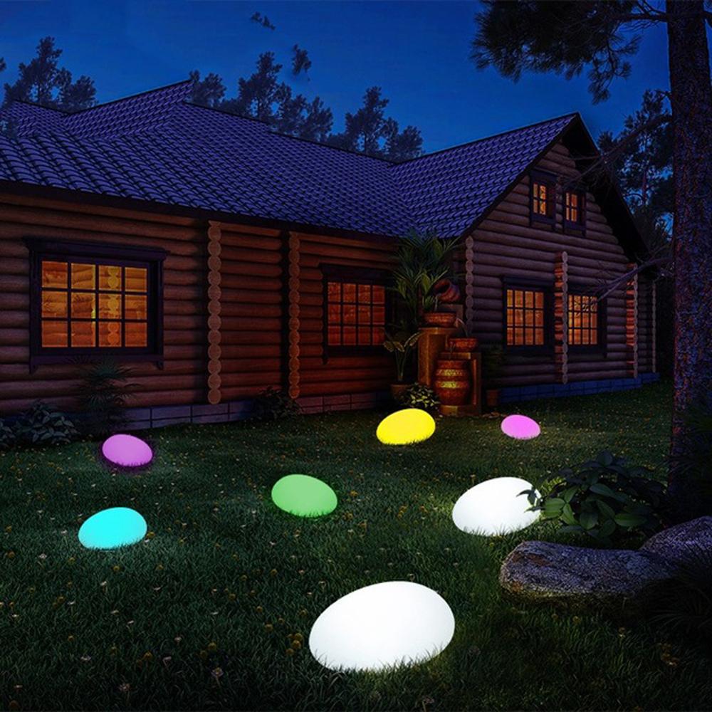 Solar Garden Lights, Glow Cobble Stone Shape Outdoor Solar Light Waterproof Color Changing Landscape Lights with Remote, 1 PCS