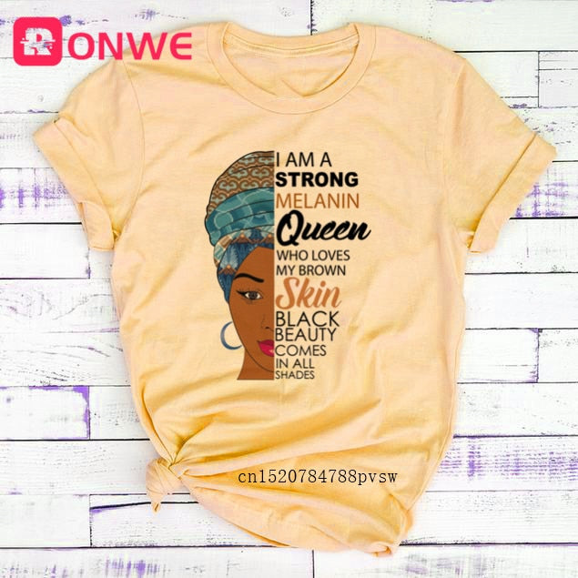 African Lady Women Tee Black Girl History Month T-shirt Melanin Top-tee shirt-Top Super Deals-P6028G-YELLOW-M-Free Item Online