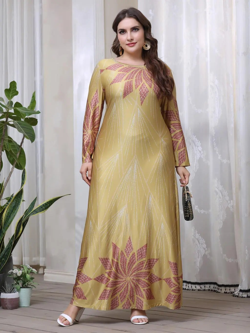 Winter Dress Woman Long Sleeve Retro Floral Printing Vintage Luxury Abaya Dubai Muslim Dress-dresses-Top Super Deals-Free Item Online