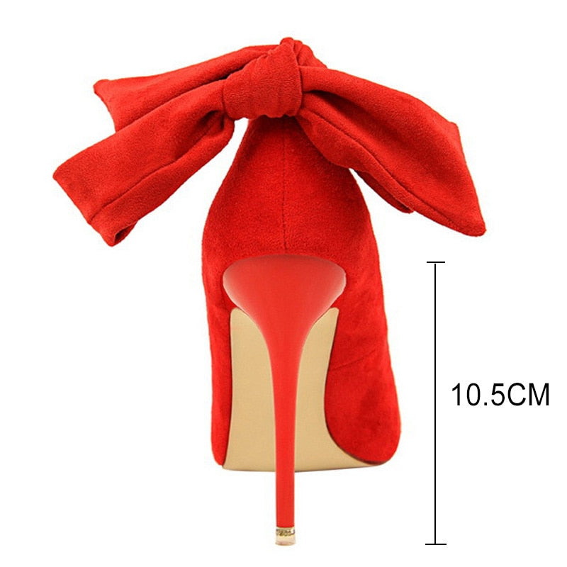 Suede Women Shoes Bow-knot Pumps Stiletto Ladies Footwear