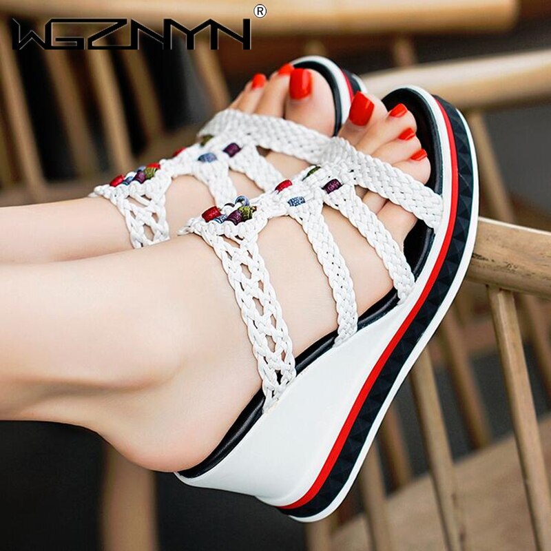 Brand Women Slippers Platform Wedge Peep Toe Casual Bling Color Mixing Slide Outdoor Beach Ladies Shoes Woman Zapatos De Mujer
