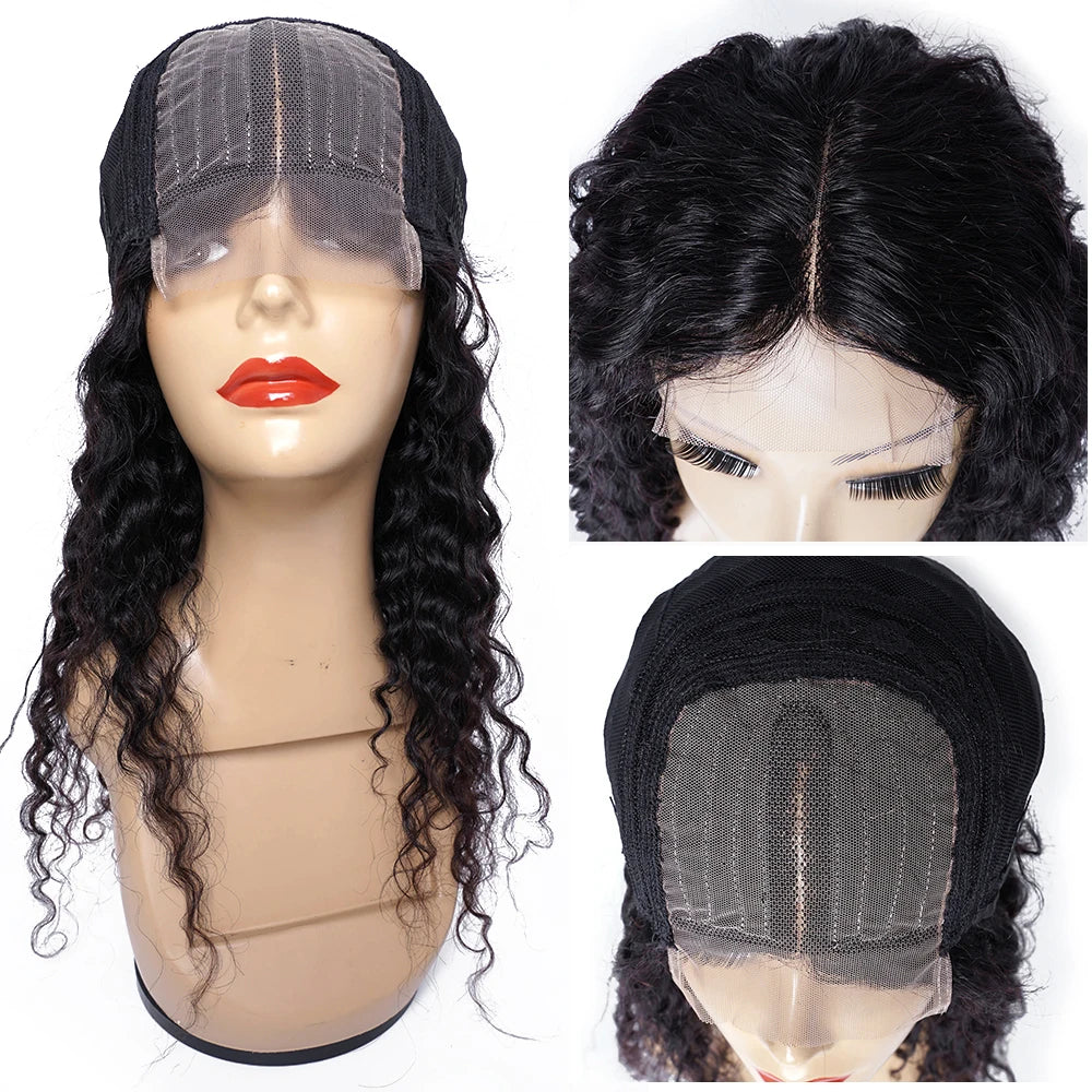 Lace T Type Middle Part Wavy Wigs Remy Indian Hair Bouncy No Shedding