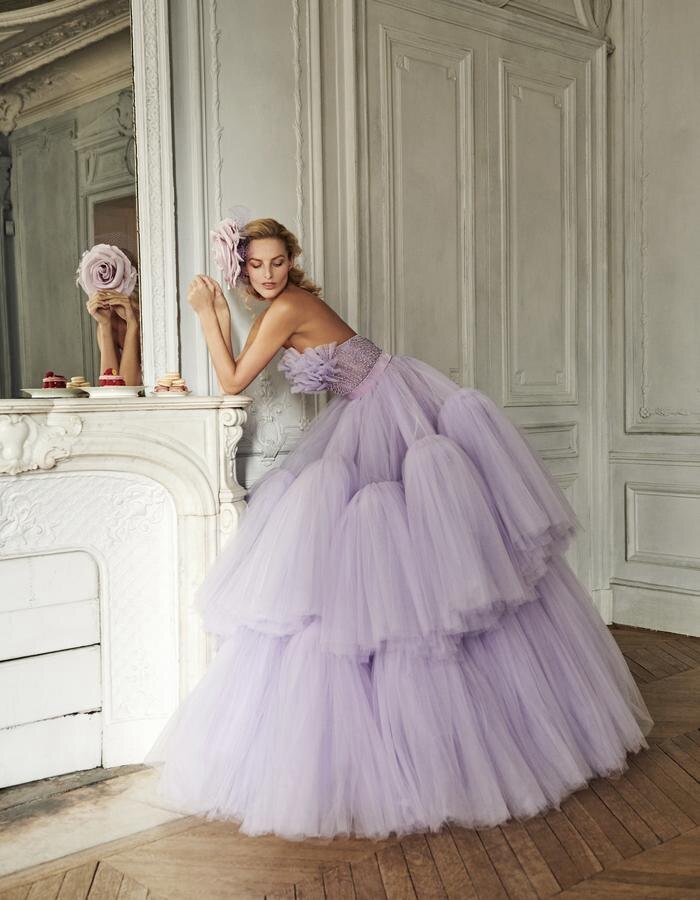 Lavender Purple Ball Gown Dress Beaded Ruffles Dress Lush Tulle Dress For Women Fluffy Prom Dresses Soft Wedding Dress For Bride