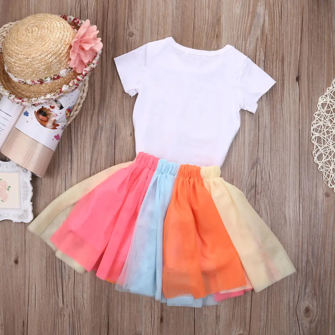 UK It’s My Birthday T-Shirt Tutu Skirt Baby Kids Girls Party Colourful Dress Set Summer Clothing