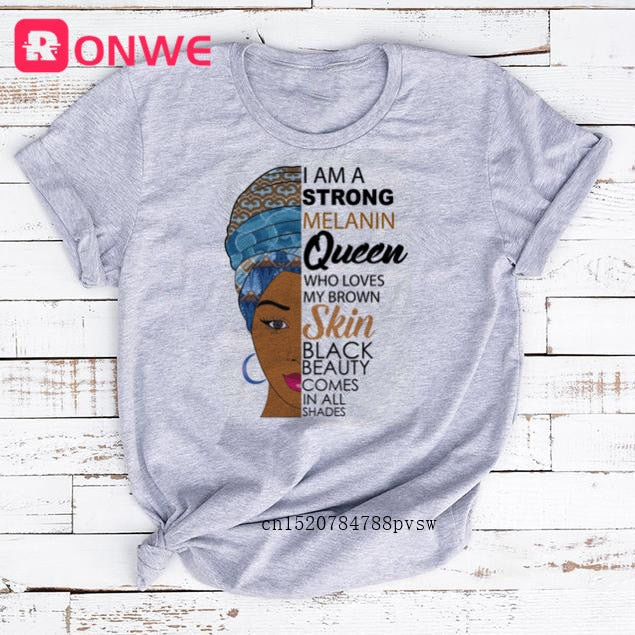 African Lady Women Tee Black Girl History Month T-shirt Melanin Top-tee shirt-Top Super Deals-P6028G-GREY-M-Free Item Online