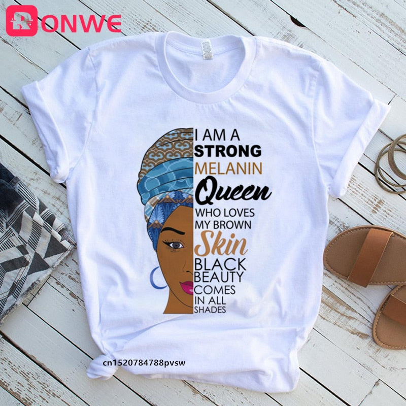 African Lady Women Tee Black Girl History Month T-shirt Melanin Top-tee shirt-Top Super Deals-P6028G-M-Free Item Online