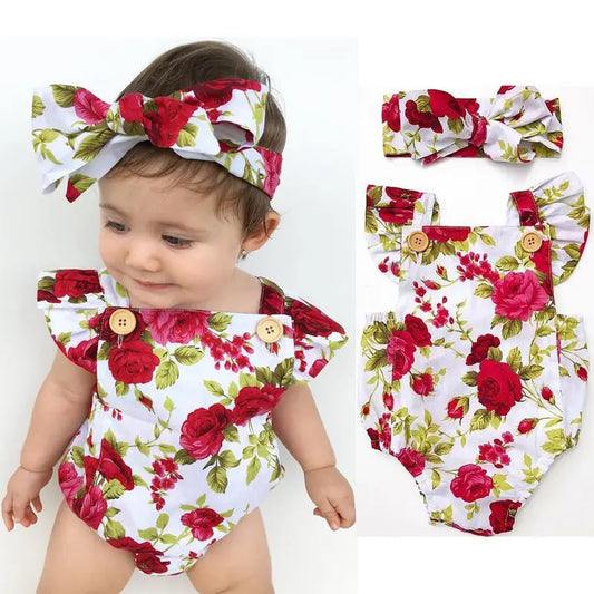 Cute Floral Romper 2pcs Baby Girls Clothes