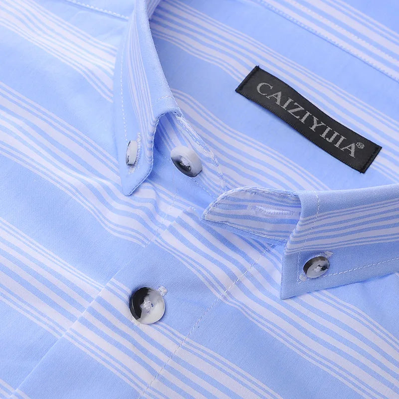 Men's Long-Sleeve Colors Striped Pocketless Shirts Premium Quality 100% Cotton Standard-fit Button-down Daily Casual Tops Shirt