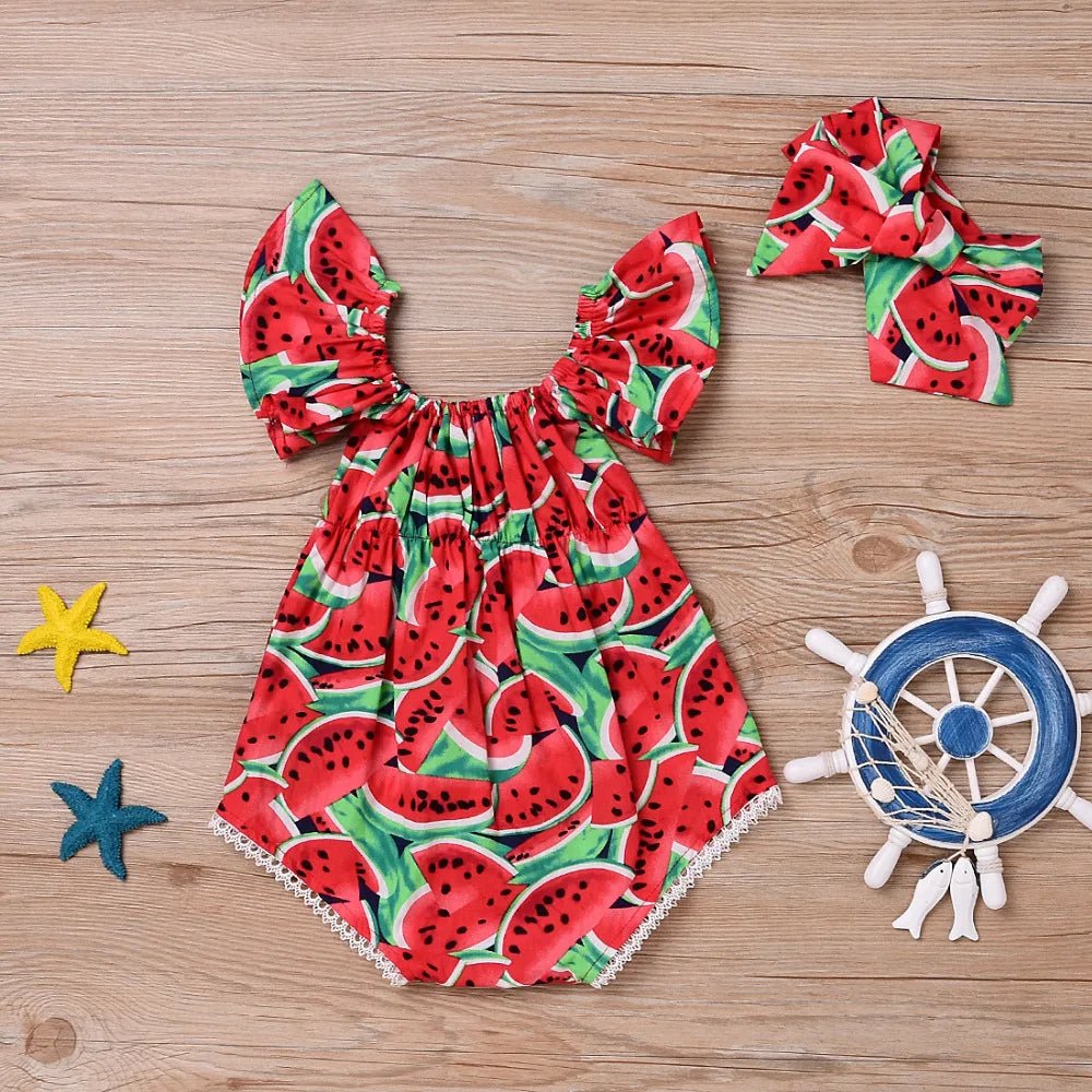 Baby Girls Watermelon Printed Sleeveless Bodysuit