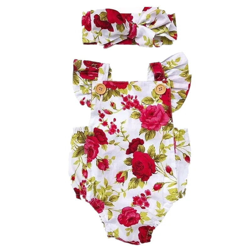 Cute Floral Romper 2pcs Baby Girls Clothes