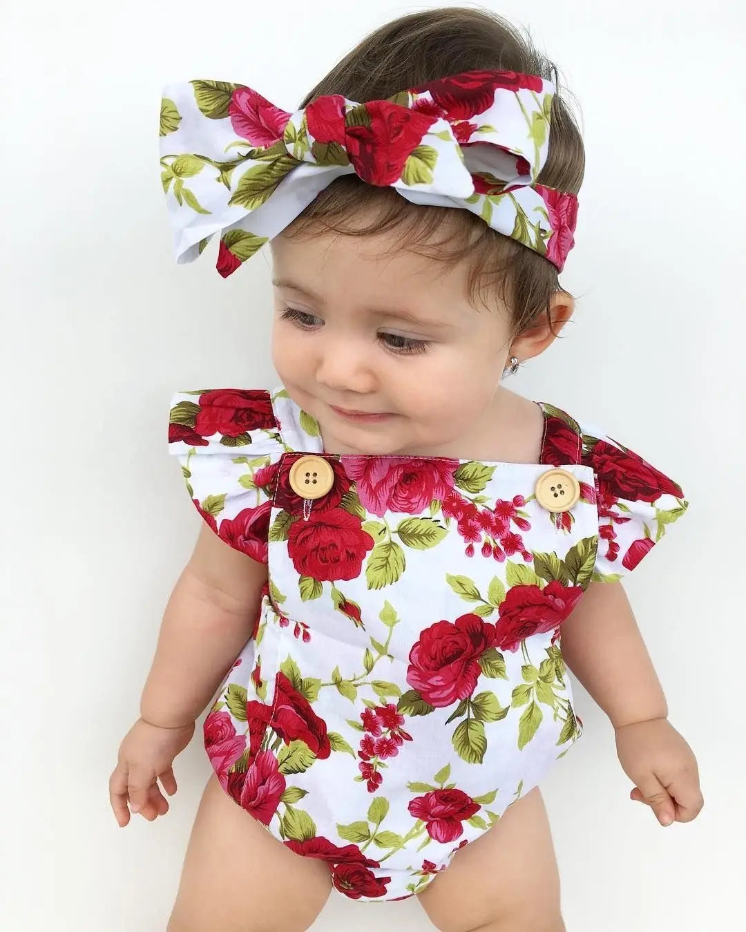 Cute Floral Romper 2pcs Baby Girls Clothes