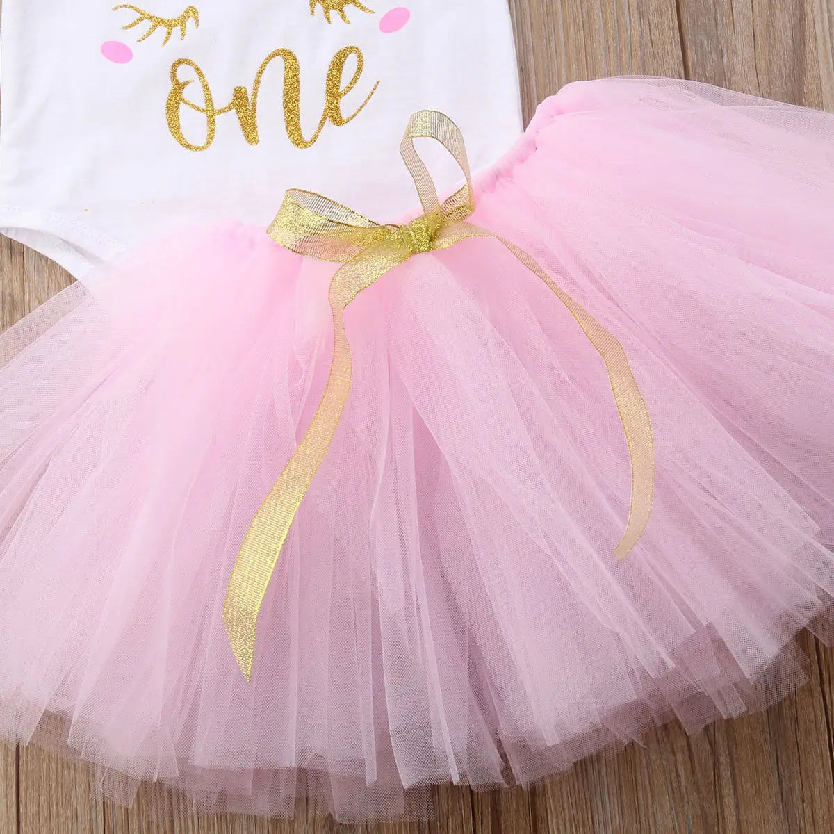 3PCS Baby Girl 1st Birthday Outfit Party Print Romper Cake Smash Tutu Dress Tulle Skirts Headband 0-24 Months