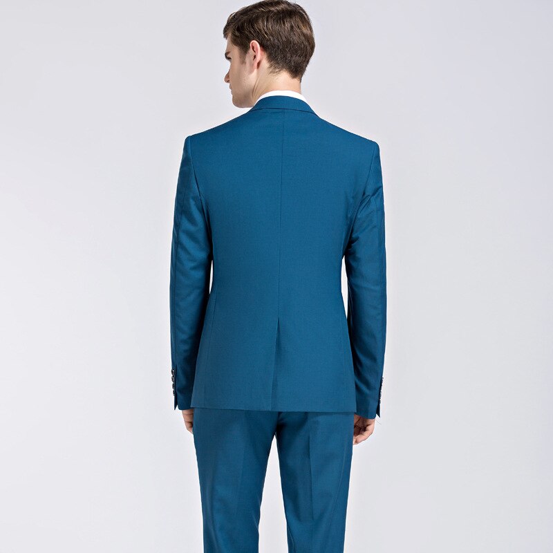 Spring And Autumn High Quality 3Piece Bride Dress Slim Fit Wedding Evening Men Vest Suit Classic Solid  Blue Formal Male Blazer