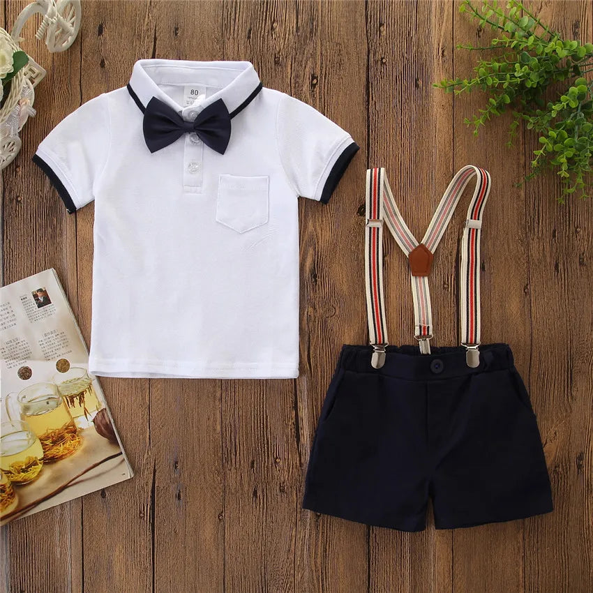 Toddler Boy Clothes Summer Casual Kids Boy Gentleman Suit Shirt Tops+Pants Outfit Formal Party Shirt Bib Shorts Set 1-5T