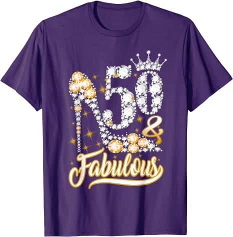 Fabulous 50th Birthday Diamond Crown Shoes T-Shirt Graphic Tee Tops Woman T Shirts