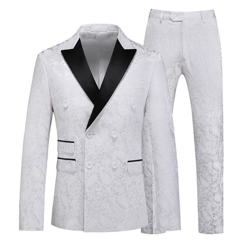 Fashion Luxury Wedding Banquet Groom Dress 2 Piece Suit British Style Classic Men Prom Party Jacquard Blazer and Pants