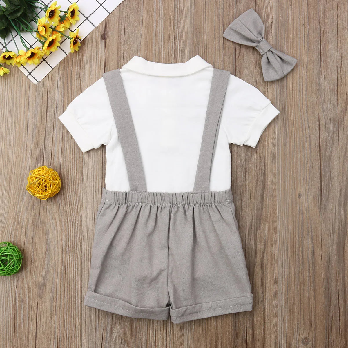 Toddler Boys Clothing Set Newborn Gentleman Suit Kids Short Sleeve Shirt+Suspender Shorts+Bow Tie 3Pcs Casual Summer Clothes