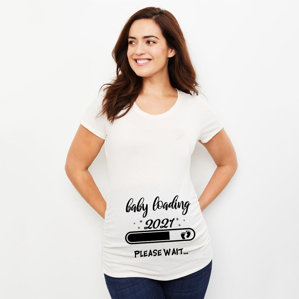 Zipper Baby Loading Women Pregnant Funny T Shirt Girl Maternity Pregnancy Announcement Shirt New Mom Cloth