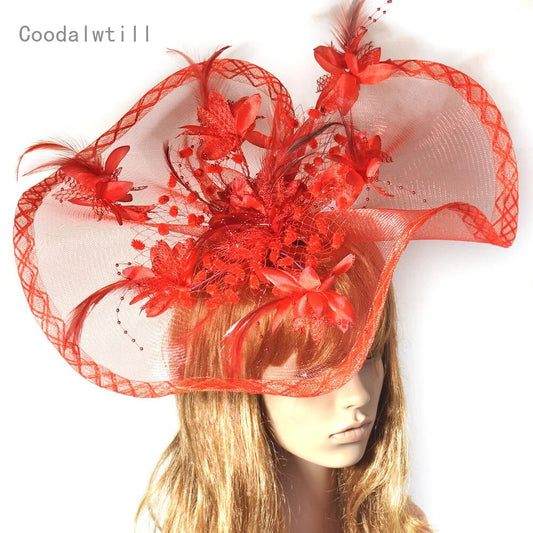 Women Elegant Big Headwear Wedding Fascinators Flower Hat
