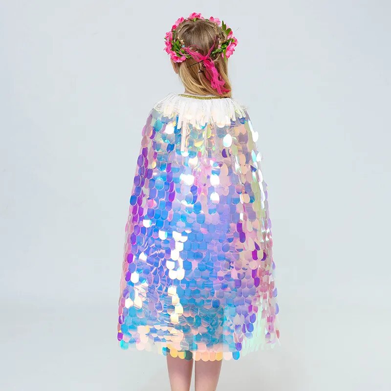 Fashion Glitter Multicolor Sequins Shawl Shiny Girls Cloak