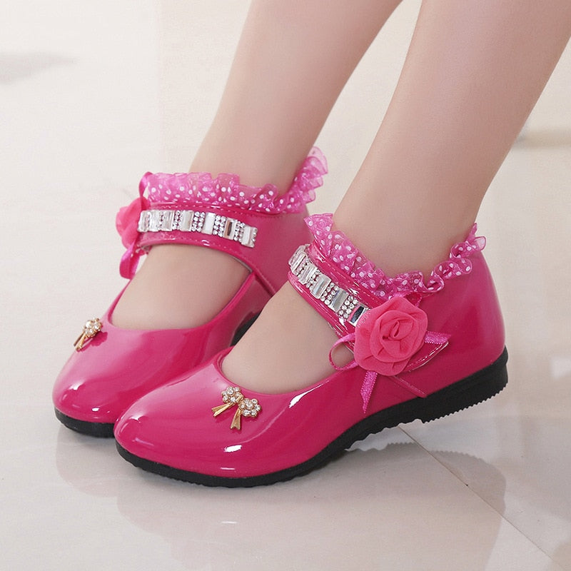 Children Elegant Princess Leather Sandals Kids Girls Wedding Dress Party Beaded Shoes For Girls