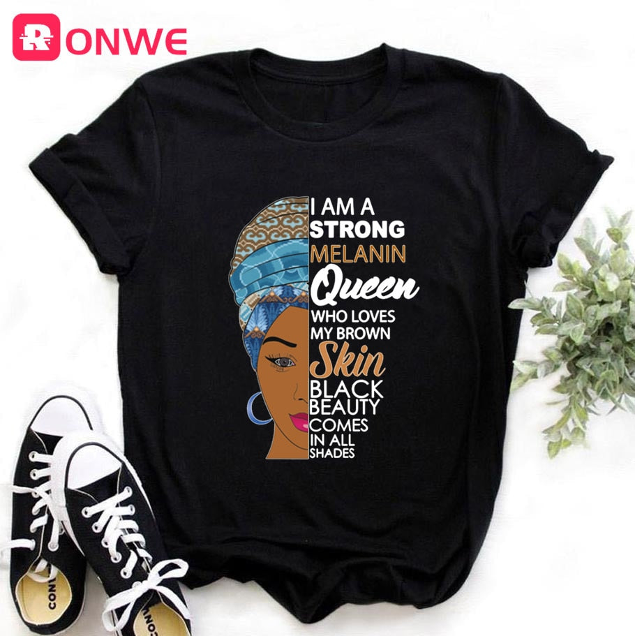 African Lady Women Tee Black Girl History Month T-shirt Melanin Top-tee shirt-Top Super Deals-T217A-Black-M-Free Item Online