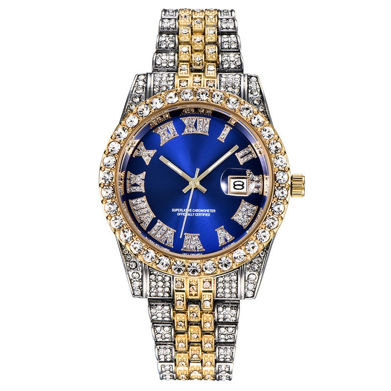 Hip Hop Full Iced Out Mens Watches Luxury Date Quartz Wrist Watches With Micropaved Cubic Zircon Watch For Women Men Jewelry