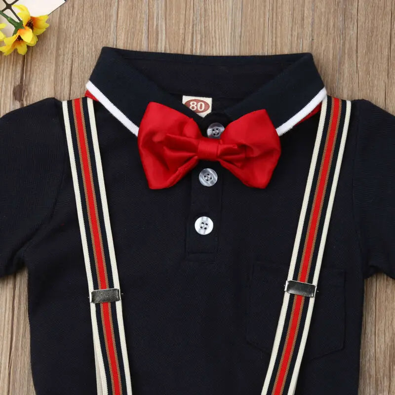 Toddler Boy Clothes Summer Casual Kids Boy Gentleman Suit Shirt Tops+Pants Outfit Formal Party Shirt Bib Shorts Set 1-5T