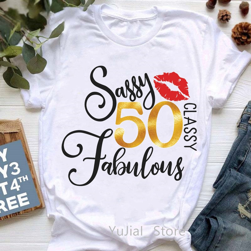 Damn I Make 40/50/60 Look Good Graphic Print T-Shirt Women Red Lips