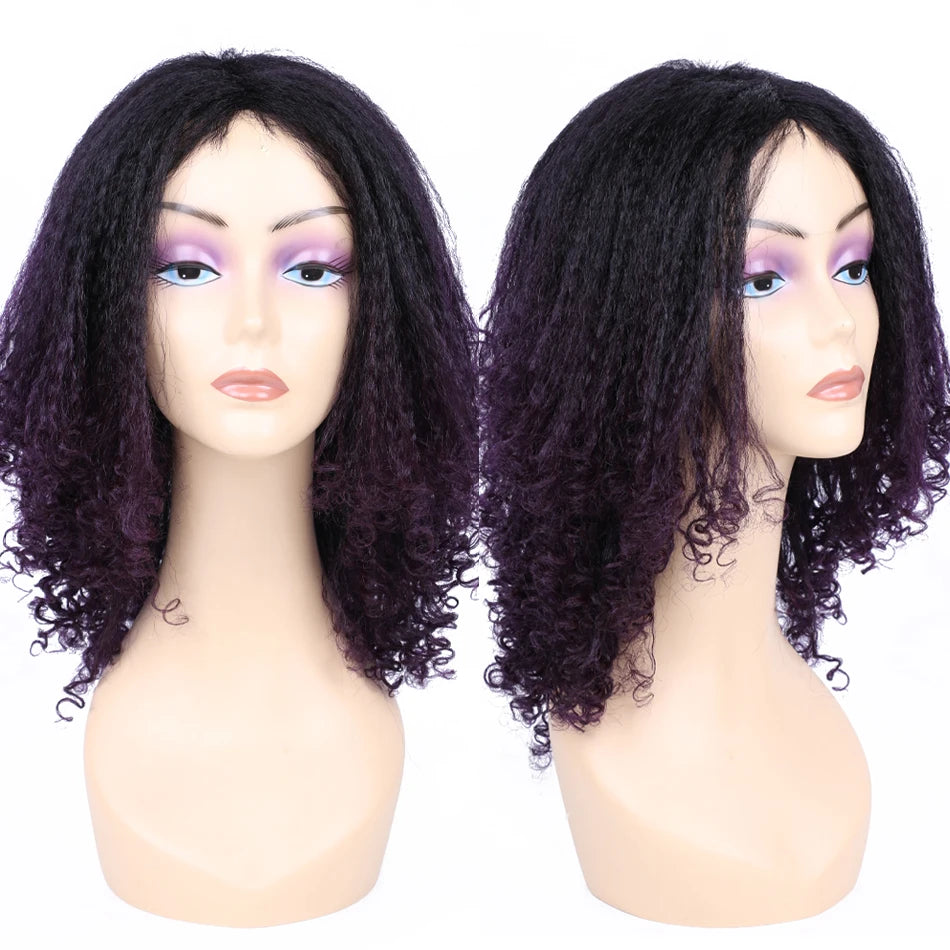 Kinky Curly Afro Hair Wigs Yaki Straight Wigs Ombre Synthetic Wig For Women Medium Part Women Black Natural Female Wigs cosplay