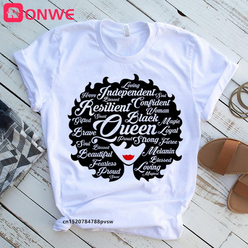 African Lady Women Tee Black Girl History Month T-shirt Melanin Top-tee shirt-Top Super Deals-P6028I-M-Free Item Online