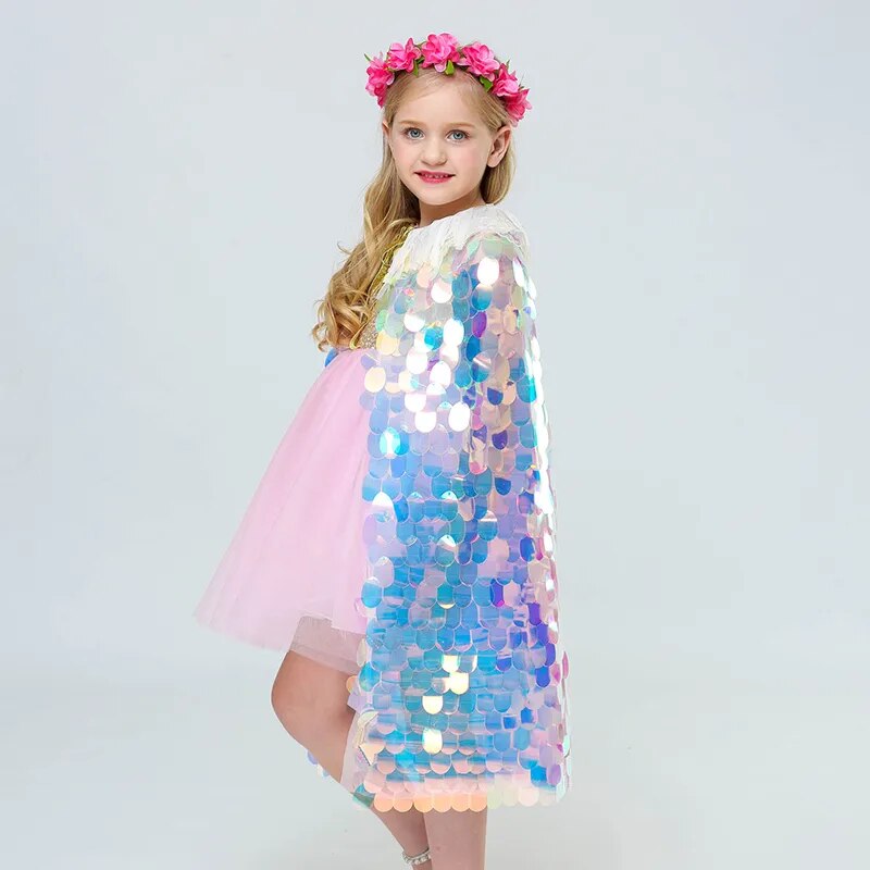 Fashion Glitter Multicolor Sequins Shawl Shiny Girls Cloak