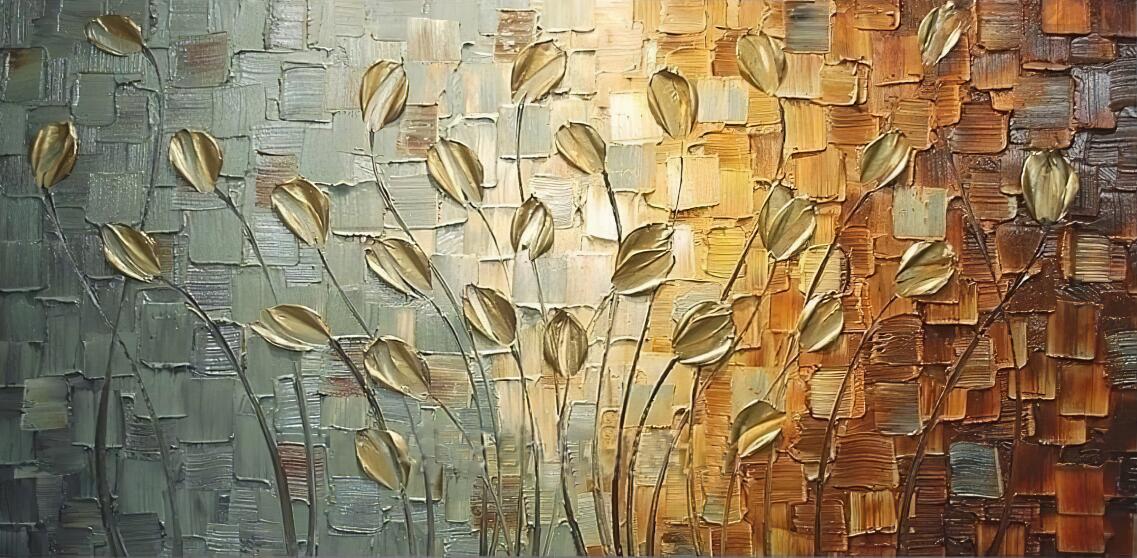 Nordic Art Abstract Leaves Flowers Oil Painting on Canvas Wall Art Posters Prints Wall Pictures for Living Room Home Cuadros