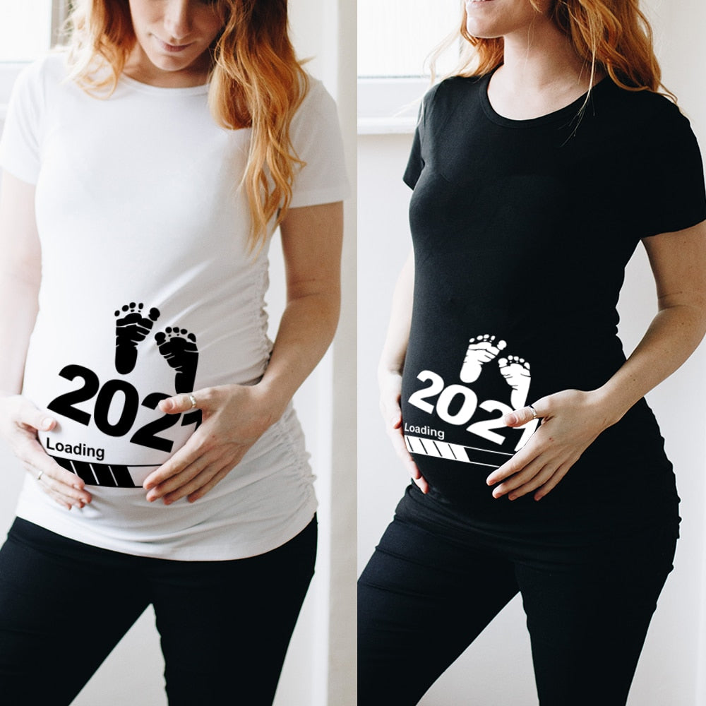 Zipper Baby Loading Women Pregnant Funny T Shirt Girl Maternity Pregnancy Announcement Shirt New Mom Cloth