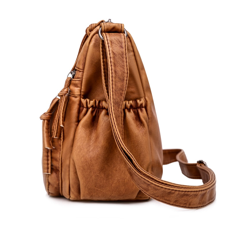 Vintage Women Shoulder Bag Pu Leather Crossbody Bag Soft Women Purse Multi-pockets Messenger Bag Designer Flap Bag Lady Handbag